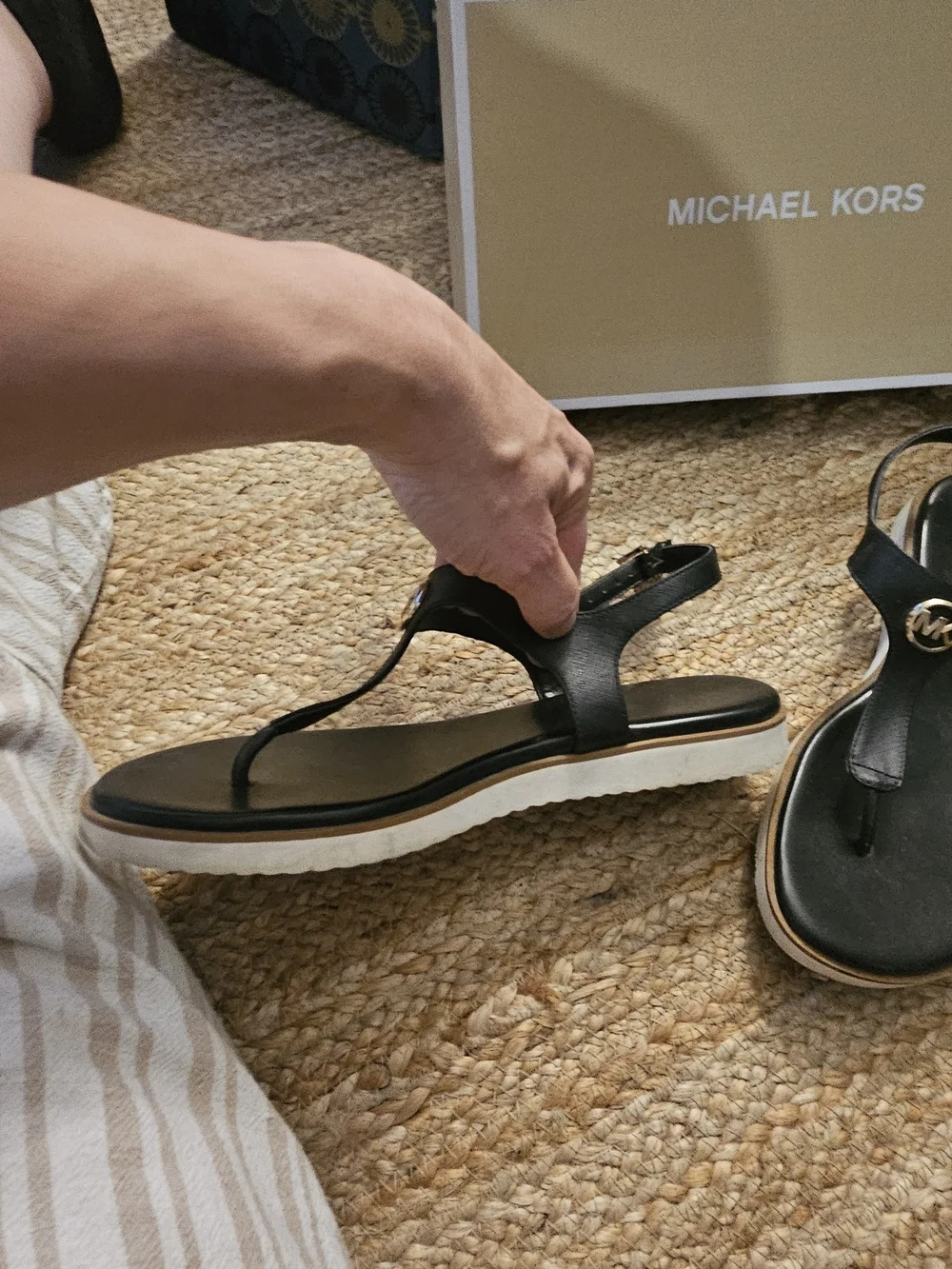Michael Kors Women’s Black MK Logo Thong Sandals